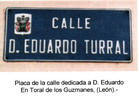 Placa de la calle dedicada a D. Eduardo en Toral de los Guzmanes (León)